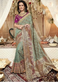 Magenta And Rama Soft Silk Saree
